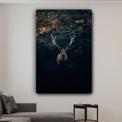 deer with horns canvas wall art , deer canvas painting in forest , deer with horns canvas print , deer poster ,deer wall