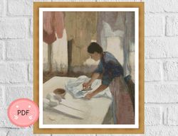 cross stitch pattern,woman ironing ,edgar degas , pdf , instant download,x stitch chart,famous painting,full coverage