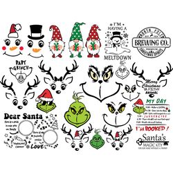 christmas svg bundle, png, pdf, reindeer face svg, snowman face svg, grinch svg