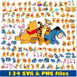 winnie the pooh svg layered bundle cricut, winnie the pooh png, winnie pooh tigger eeyore piglet png svg clipart