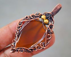 brown onyx pendant copper wire wrapped handmade jewellery women's gifts jewellery christmas gifts jewellery gift for her