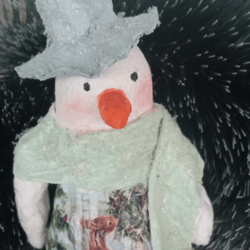 interior christmas decoration handmade snowman made of paper-mache with docoupage in delicate vintage colors