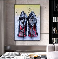 heels shoes canvas painting , graffiti shoes canvas print , dressing room decor , bedroom decor , ready to hang canvas p