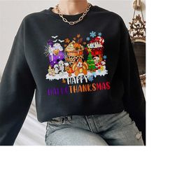 happy hallothanksmas shirt, halloween sweater, halloween coffee shirt, disney coffee halloween thanksgiving christmas sh