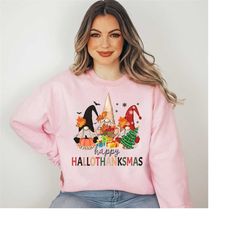 hallothanksmas shirt, thanksgiving sweater, holiday gnome shirt, gnome sweatshirt, christmas tee, happy hallothanksmas,