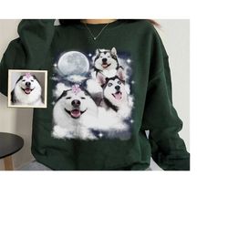 cute husky terrier with moon custom your own photo unisex t-shirt, personalized pet space watercolor portrait tee, funny