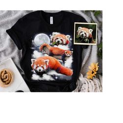 cute red panda with moon custom your own photo unisex t-shirt, personalized pet space watercolor portrait tee, funny pan