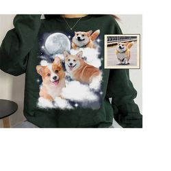 cute corgi with moon custom your own photo unisex t-shirt, personalized pet space watercolor portrait tee, funny corgi c