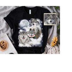 cute wolf howling with moon custom your own photo unisex t-shirt, personalized pet space watercolor portrait tee, funny