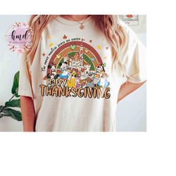 vintage cute mickey and friends happy thanksgiving rainbow shirt, disney fall vibes family matching tee, disneyland fall