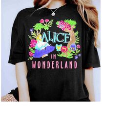 disney alice in wonderland neon poster retro shirt, magic kingdom wdw holiday trip unisex t-shirt family birthday gift a