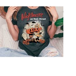 mickey mouse and minnie nightmare on mainstreet costume halloween pumpkin shirt, mickey's not so scary party tee, disney