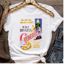 disney cinderella vintage movie box art poster shirt, disneyland vacation trip,  unisex t-shirt family birthday gift adu