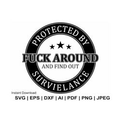 protected by fuck around and find out surveillance svg, amendment svg, t shirt svg, protected by fuck around clipart, sv