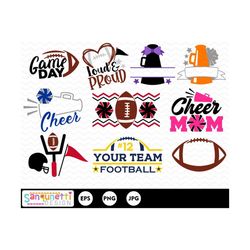 football and cheer clipart, football digital art, cheerleading download, school spirit clip art, instant download