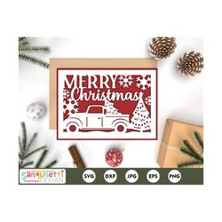 christmas cut out card, christmas truck greeting card, christmas svg card