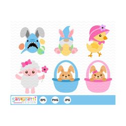 easter characters clipart, spring animials digital art, bunny and chick clip art