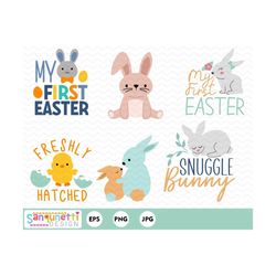 baby easter clipart, baby bunny and chick clip art, nursery clip art, digital art instant download