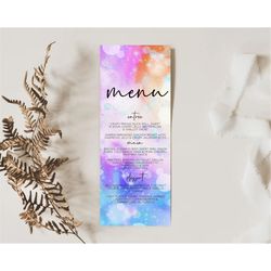 rainbow menu pastel menu colorful pastel table decor watercolor iridescent sprinkles ombre pastel dinner dessert menu fo