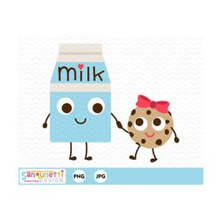 milk and cookie clipart, food and drink digital art