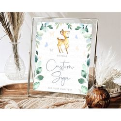 fawn deer sign pastel floral deer table sign decor  enchanted forest butterfly party 1st birthday baptism baby shower br