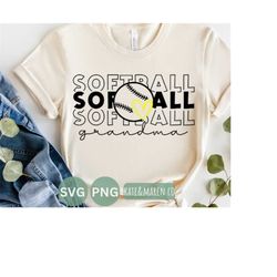 softball grandma svg, softball grandma png, retro stacked cricut cut file and sublimation