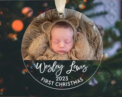 custom baby first christmas ornament, personalized baby photo ornament, new baby gift