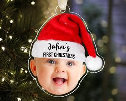 custom baby first christmas ornament, personalized photo ornament with baby face, baby 1st christmas ornament