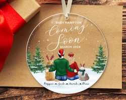 custom expecting family ornament, baby coming soon ornament, pregnancy announcement gifts