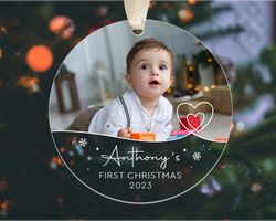 personalized baby photo ornament, custom baby first christmas ornament, baby 1st christmas ornament