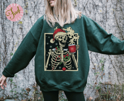 Dead Inside Skeleton Christmas Sweatshirt Coffee Lover Christmas Gift Fall Sweater Sarcastic Christmas Coffee Shirt Merr