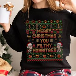 lotr christmas you filthy hobbits ugly christmas sweater, gollum shirt, lotr christmas sweatshirt, the hobbits christmas