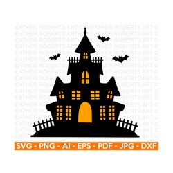 haunted house svg, cute halloween svg, ghost svg, haunted house clipart, bats svg, halloween vibes, cut files cricut, silhouette