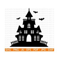 haunted house svg, cute halloween svg, ghost svg, haunted house clipart, bats svg, halloween vibes, cut files cricut, silhouette