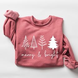 merry & bright christmas trees sweatshirt, christmas sweatshirt, holiday sweater, womens holiday sweatshirt, christmas s