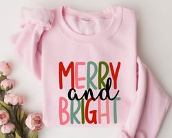 merry and bright sweatshirt, christmas sweatshirt, family christmas sweatshirt, christmas sweatshirts for women, merry c