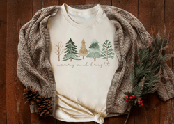 merry and bright trees, women's christmas shirt, womans holiday shirt,christmas gift,chic winter shirt,cute holiday tee,