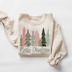 merry christmas tree sweatshirt, merry & bright christmas sweatshirt, holiday sweater, womens holiday shirt, winter shir