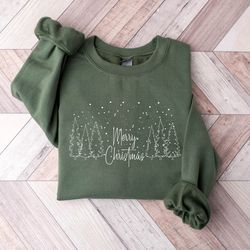 merry christmas trees sweatshirt, cute merry & bright sweatshirt, holiday sweater, womens holiday sweatshirt, christmas