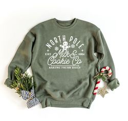 north pole milk and cookie co, christmas sweatshirt, baking christmas sweater, christmas cookie hoodie, gingerbread swea