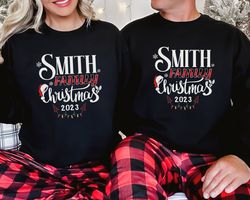 personalized family christmas sweatshirts, custom family name christmas sweatshirts, buffalo plaid family matching sweat