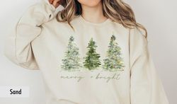 pine tree sweatshirt, merry and bright sweatshirt, christmas sweatshirt, winter shirt, christmas tree shirt, christmas s