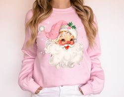 pink christmas santa sweatshirt, retro pink santa hat sweater, classic christmas santa, pink christmas, vintage santa ho