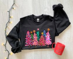 pink tree christmas sweater, christmas sweater, christmas crewneck, christmas tree sweatshirt, holiday sweaters for wome