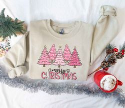 pink tree christmas sweater, christmas sweater, christmas crewneck, christmas tree sweatshirt, holiday sweaters for wome