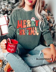 retro merry christmas sweatshirt, vintage christmas sweatshirt, christmas sweater, christmas gifts for her, iprintasty,