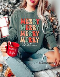 retro merry christmas sweatshirt, vintage christmas sweatshirt, christmas sweater, christmas gifts for her, iprintasty,