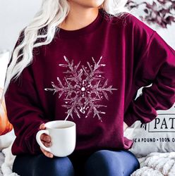 snowflake sweatshirt, holiday sweater, matching christmas sweater, family christmas gift, snow flake design sweater, coz