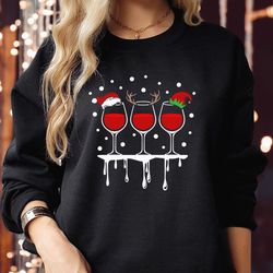 sweatshirt (5007) christmas wine sweatshirts winedeer reindeer red wine lover santa hat xmas party men women holiday pre