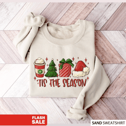 tis the season christmas sweatshirt, christmas coffee shirt, funny christmas crewneck festive holiday tshirt retro chris